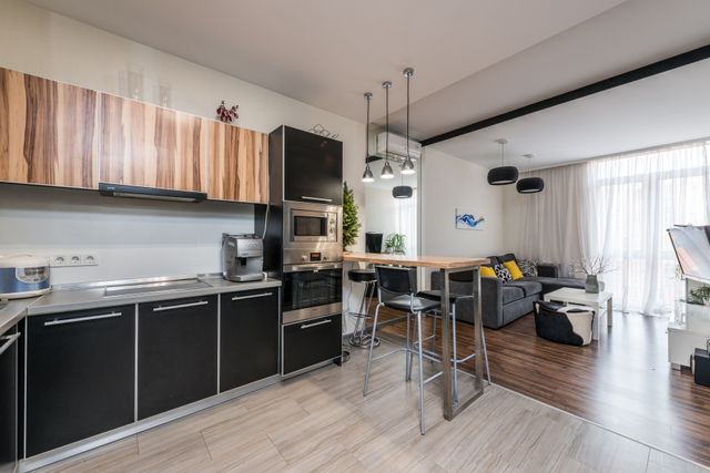 a renovated apartment kitchen